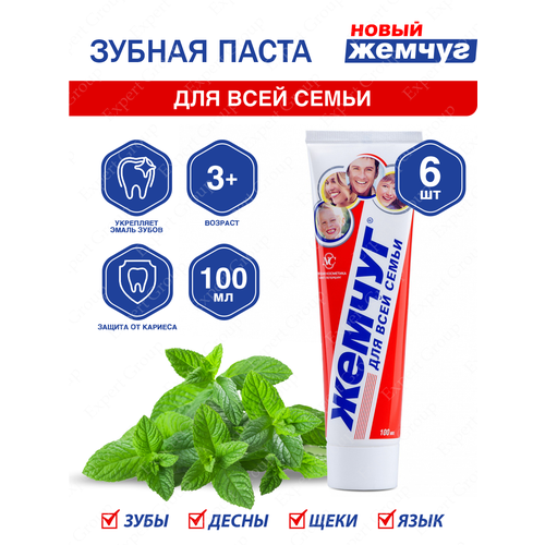 Зубная паста Новый Жемчуг для всей семьи 100 мл. х 6 шт. зубная паста 100 мл жемчуг комплексная защита от кариеса для всей семьи 17125