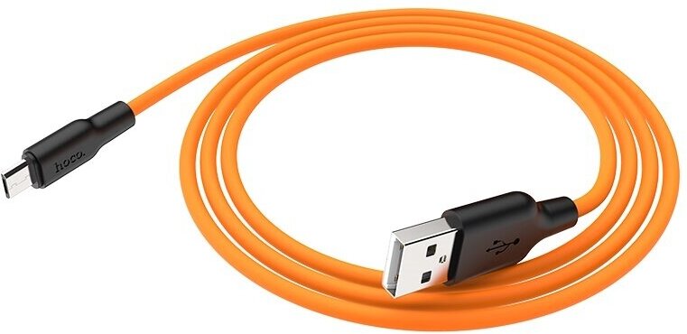 Кабель Hoco X21 Plus, USB - MicroUSB, 1 м, черный/оранжевый