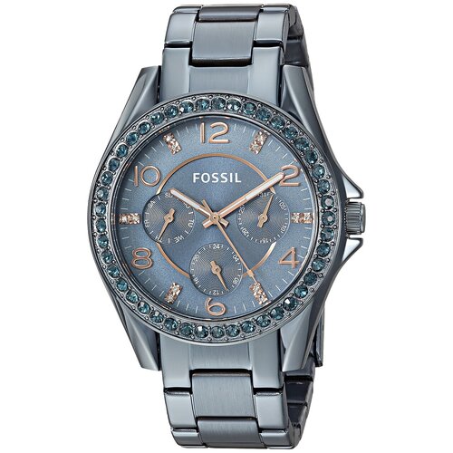 Наручные часы FOSSIL Riley, синий, серебряный наручные часы fossil riley серебряный белый