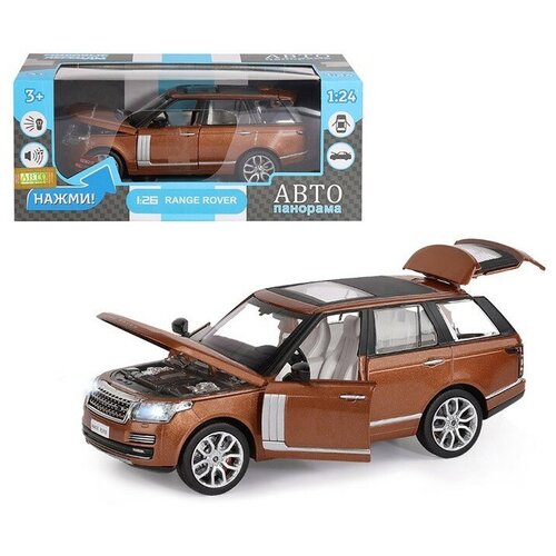 Машина АВТОПАНОРАМА Range Rover, оранжевый, 1/26, свет, звук, в/к 24,5*12,5*10,5 см, JB1251132 джип автопанорама range rover 1 26 открываются двери капот багажник свет и звук jb1200126