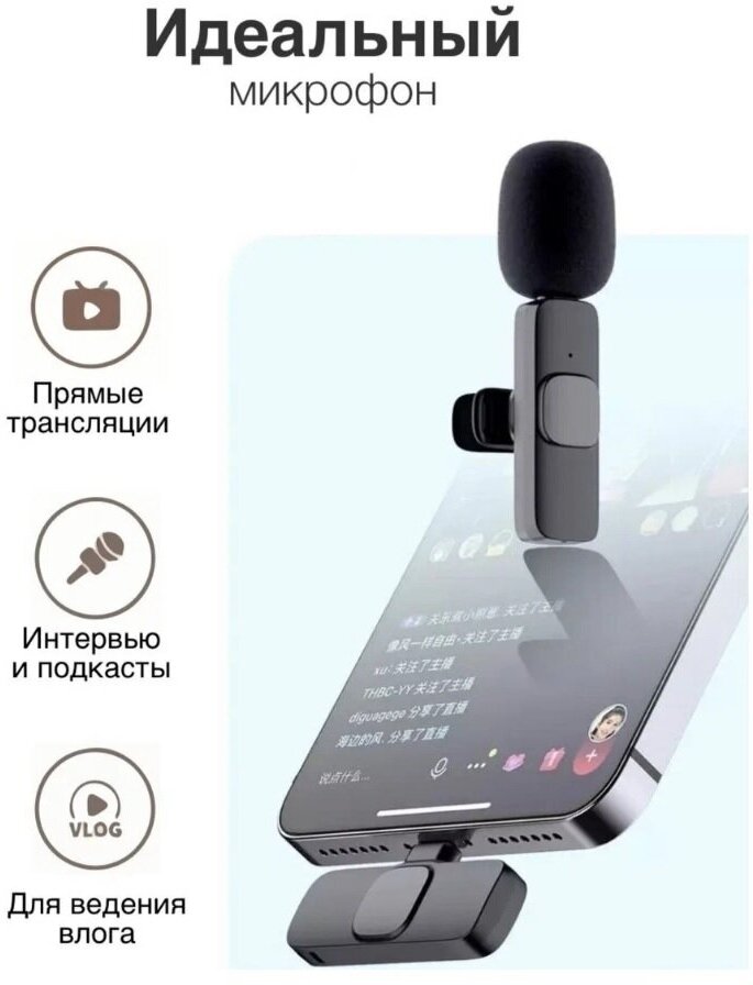 Микрофон петличный беспроводной Microphone , iPhone петличка беспроводной