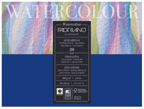 Альбом для акварели Fabriano Watercolour  30 х 40 см (30х40 см), 300 г/м², 20 л. белый