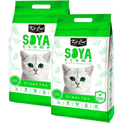 KIT CAT SOYA CLUMP GREEN TEA наполнитель соевый биоразлагаемый комкующийся для туалета кошек с ароматом зеленого чая (7 + 7 л)