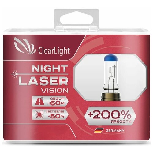 фото Лампа автомобильная галогенная clearlight night laser vision+200% ml9005nlv200 12v hb3 65w 2 шт.