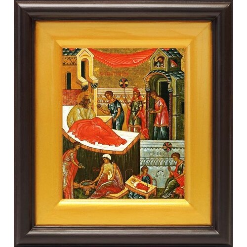 Рождество Пресвятой Богородицы, XV-XVI вв, икона в широком киоте 16,5*18,5 см рождество пресвятой богородицы xv xvi вв икона на доске 13 16 5 см