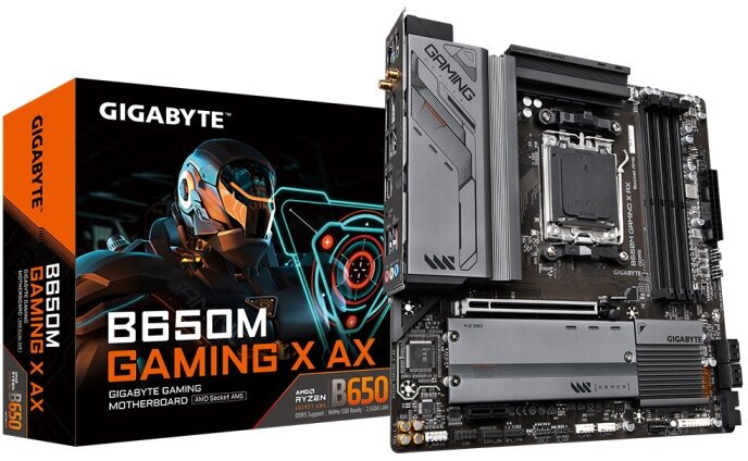 Материнская плата Gigabyte [B650M GAMING X AX] B650M GAMING X AX, Socket AM5, AMD B650, 4xDDR5-5200, HDMI+DP+DP, 1xPCI-Ex16, 1xPCI-Ex1, 4xSATA3(RAID 0/1/10)