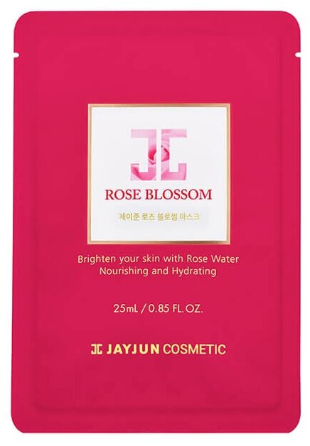 JAYJUN COSMETIC тканевая маска Rose Blossom с розовой водой, гиалуроновой кислотой и аллантоином, 25 мл