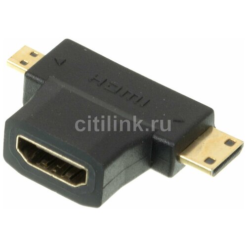 Переходник аудио-видео HDMI (f) - Micro HDMI (m) , Mini HDMI (m), черный [+ mini hdmi (male)] адаптер smartbuy hdmi f mini hdmi m micro hdmi m