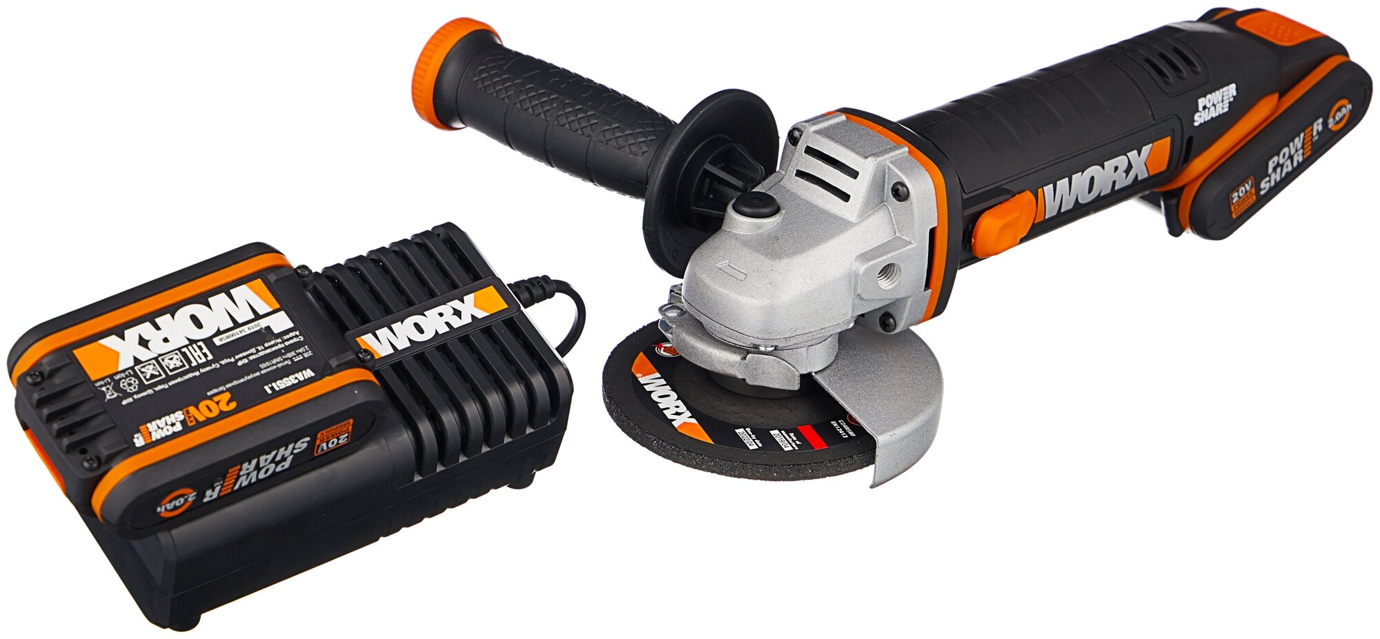 Аккумуляторная УШМ Worx WX800 2.0Ач х2 кейс, 115 мм