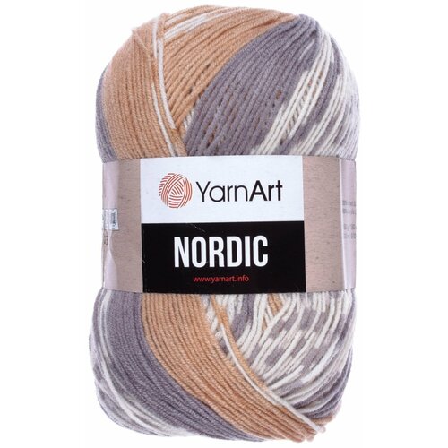 Пряжа Yarnart Nordic бежевый-белый-серый (657), 20%шерсть/80%акрил, 510м, 150г, 3шт