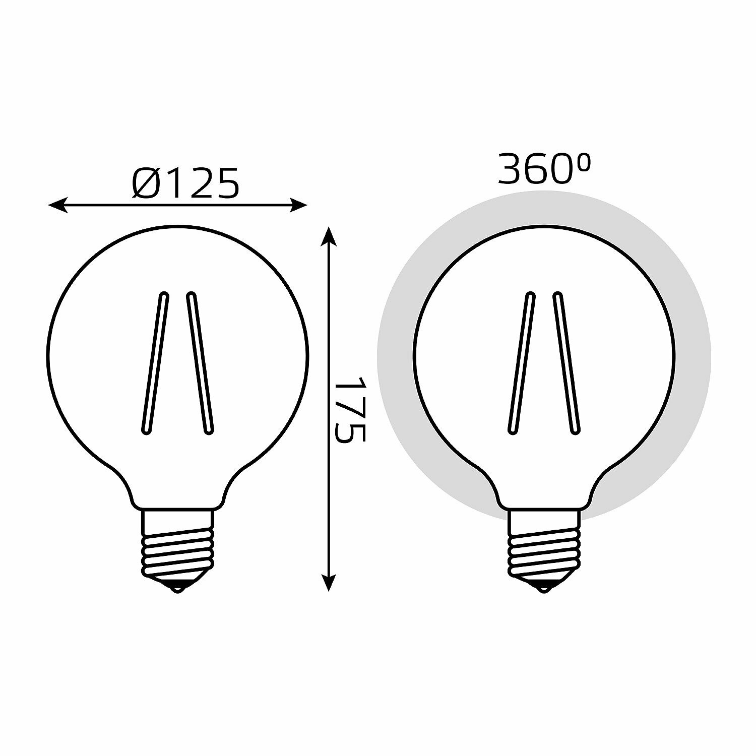 Светодиодная лампа Gauss Filament G125 10W 820lm 2400К Е27 golden диммируемая LED 1/20