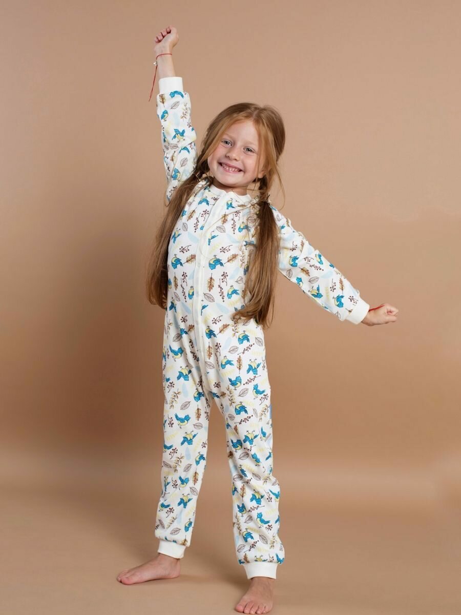 Комбинезон пижама для девочки Kogankids цвет ваниль набивка птички 98