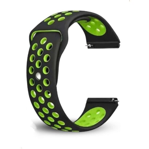 Универсальный силиконовый ремешок спортивный для смарт-часов Xiaomi, Amazfit, Huawei, Samsung Galaxy Watch, Garmin 20 мм, черный-зеленый
