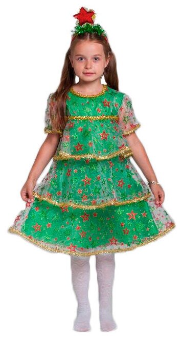 Карнавальный костюм"Ёлочка в звёздах", органза, платье, ободок, р-р 32, рост 122-128 см Страна Карна .