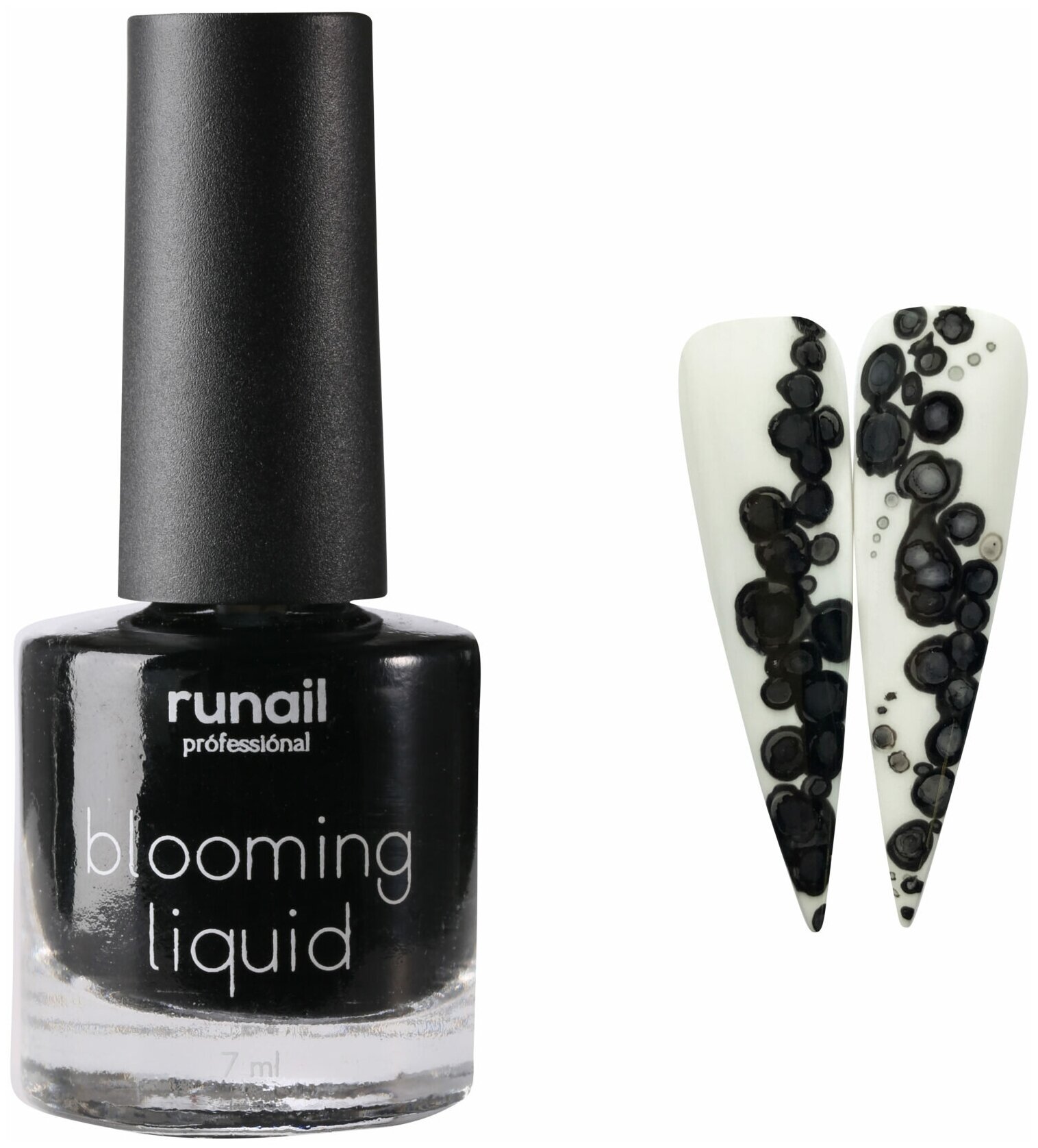 RuNail, Blooming Liquid - краска для акварельной техники (чёрный), 7мл