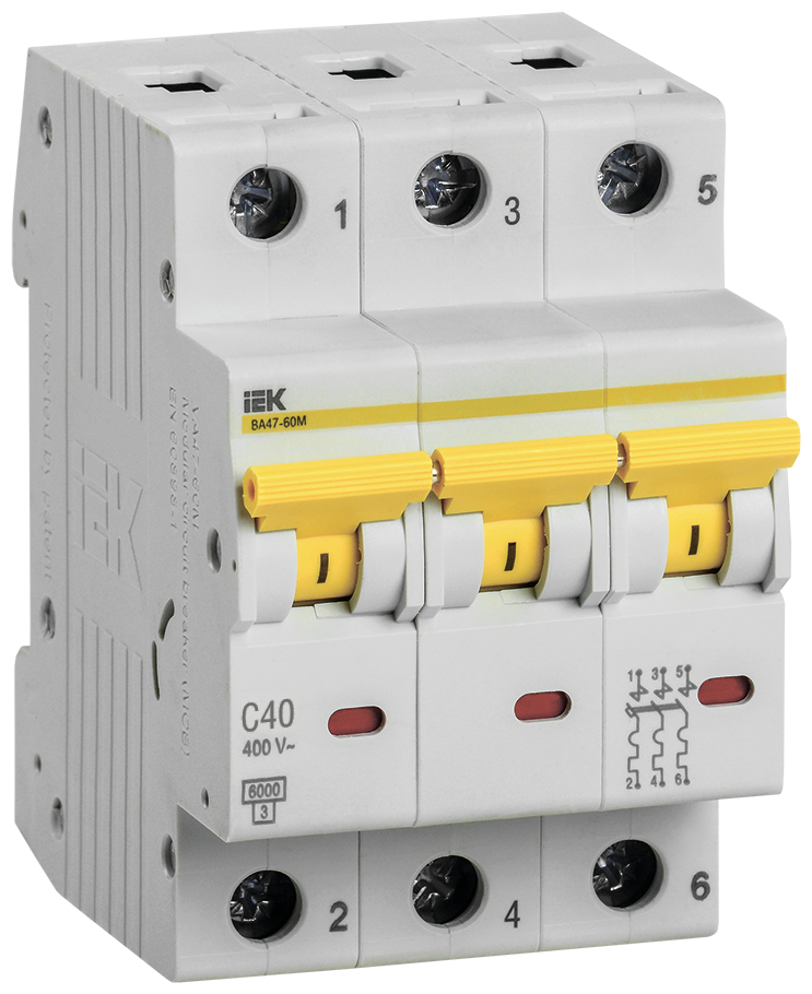 Выключатель автоматический модульный 3п C 40А 6кА ВА47-60M IEK MVA31-3-040-C