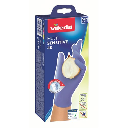 фото Перчатки нитриловые одноразовые vileda multi sensitive 80 шт размер s/m