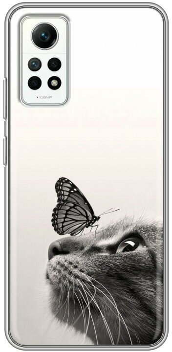 Дизайнерский силиконовый чехол для Сяоми Редми Ноут 12 Про 4Ж / Xiaomi RedMi Note 12 Pro 4G Кот и бабочка