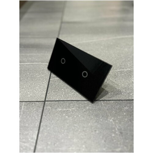 Двухклавишный сенсорный выключатель чёрный, рамка из закаленного стекла