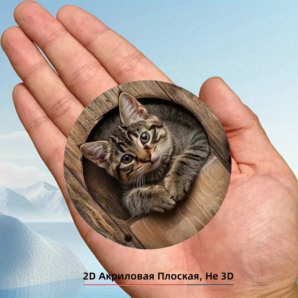 Круглая акриловая магнитная наклейка с изображением полосатого кота и лапы, 1 шт, для холодильника и почтового ящика