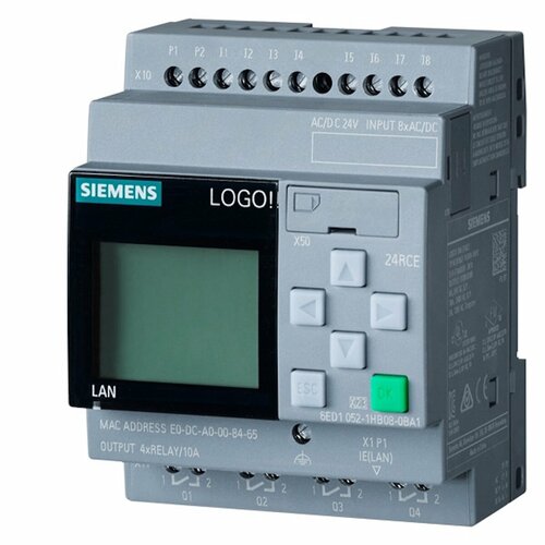 SIEMENS LOGO! 24RCE, логический модуль с дисплеем, питание 24 В реле, 8 DI4 DQ 6ED1052-1HB08-0BA1