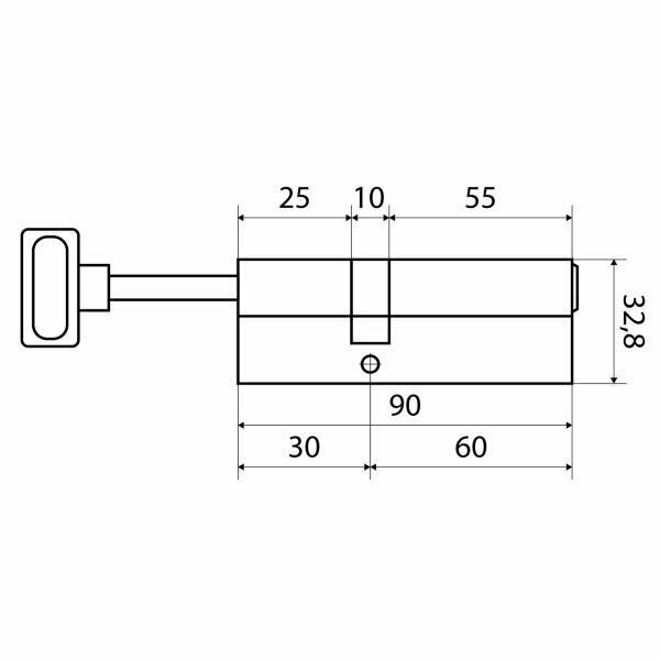 Личинка замка со штоком (цилиндровый механизм) Cтандарт MAX 90 S (60x30S) SN, 5 ключей, ключ/вертушка