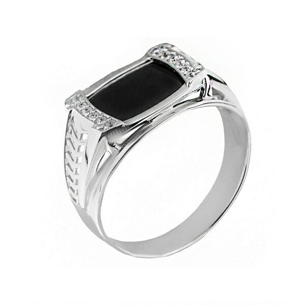 Печатка, серебро, 925 проба, фианит, оникс, размер 19, серебристый