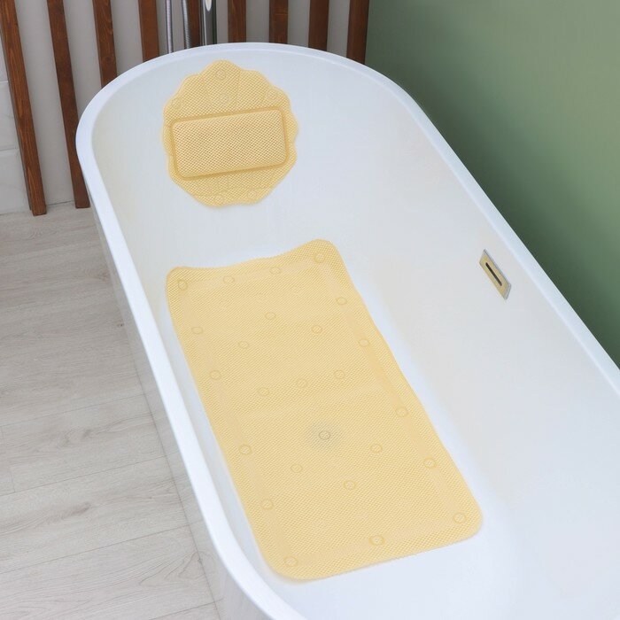 SPA-коврик для ванны с подушкой на присосках "Лотос", цвет бежевый - фотография № 14