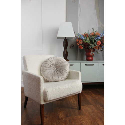 Подушка круглая бархатная с пуговицей цвет серый