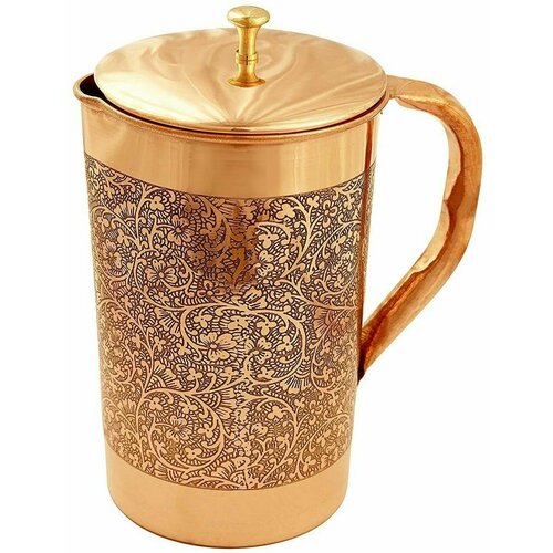 Медный кувшин с резным рисунком, с крышкой (латунная ручка) Ручная работа