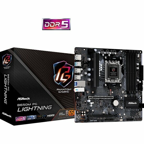 Asrock Материнская плата B650M PG LIGHTNING Socket AM5 AMD B650 4xDDR5-5200 HDMI+DP 2xPCI-Ex16 4xSATA3 RAID 0 1 10  3xM.2 8 Ch Audio