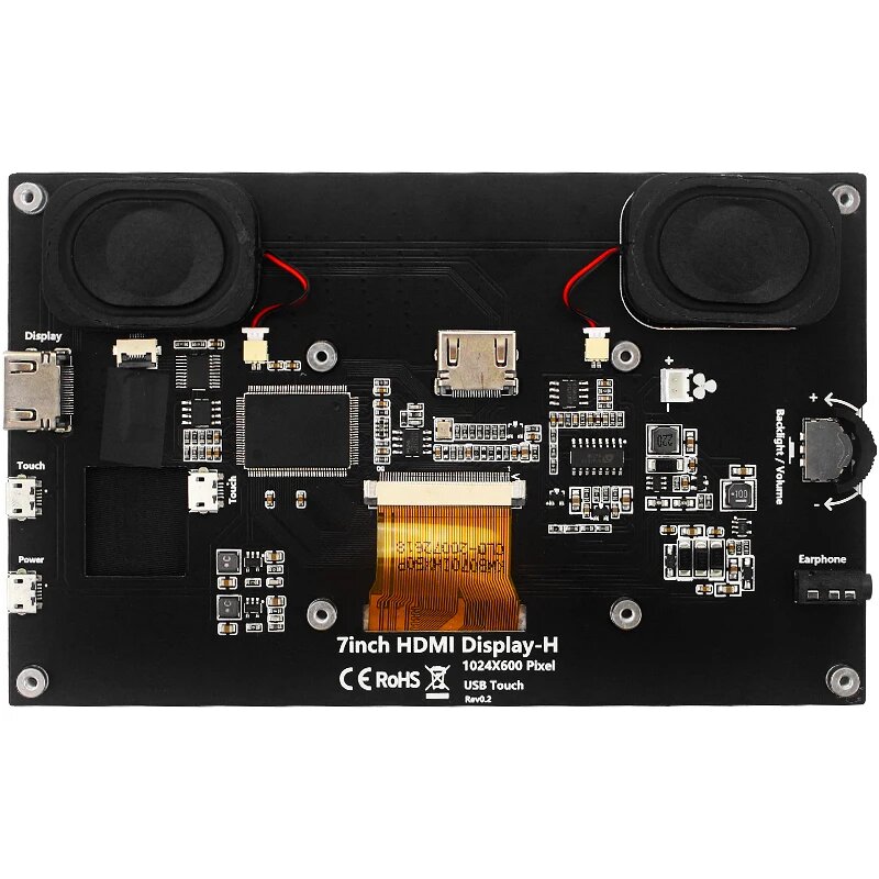 7-дюймовый сенсорный экран Raspberry Pi 1024x60 0 IPS ЖК-дисплей с динамиком для Raspberry Pi 5 4 3B + 3B / Jetson Nano PC вторичный экран, LCD with Speaker — фото 1
