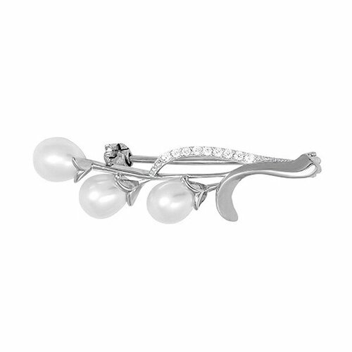 Брошь The Jeweller, серебро, 925 проба, жемчуг, фианит