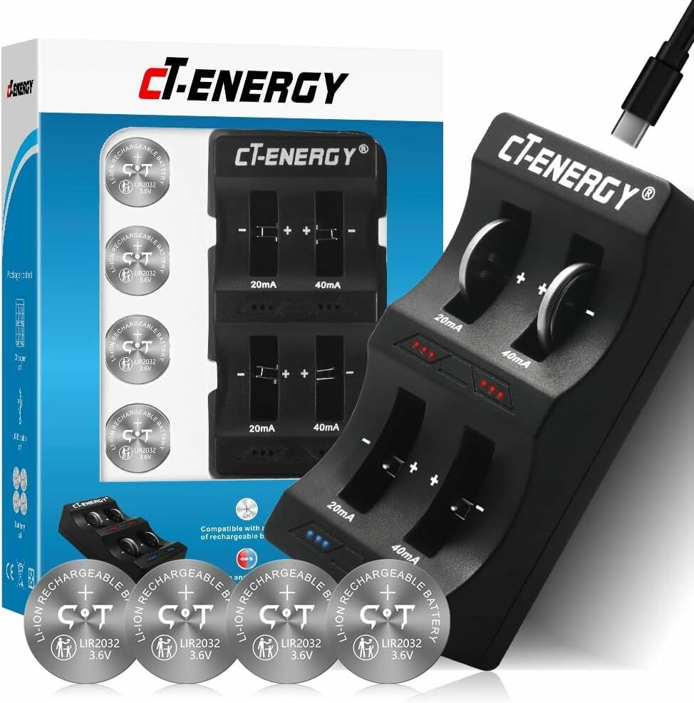 Зарядное устройство CT-Energy для плоских батареек cr2032 и других + 4 батарейки cr2032
