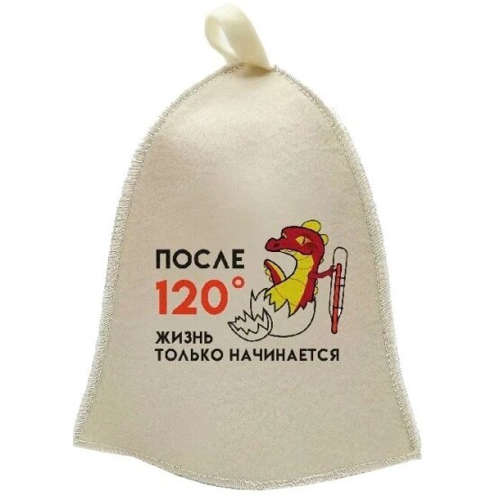 Шапка Бацькина Баня для бани принт "После 120 градусов жизнь только начинается", TM ”"