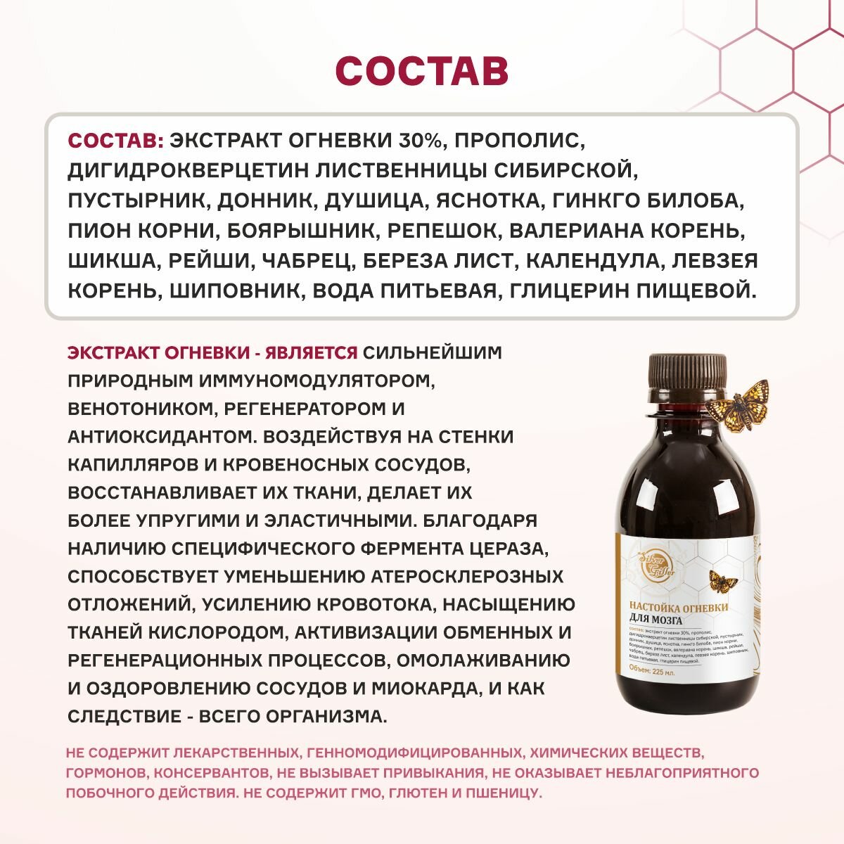 Изображение Настойка Огневки для мозга, нормализации кровообращения в сосудах, снижения холестерина, при инстультах и инфарктах, для улучшение памяти, 225 мл Silver Giller