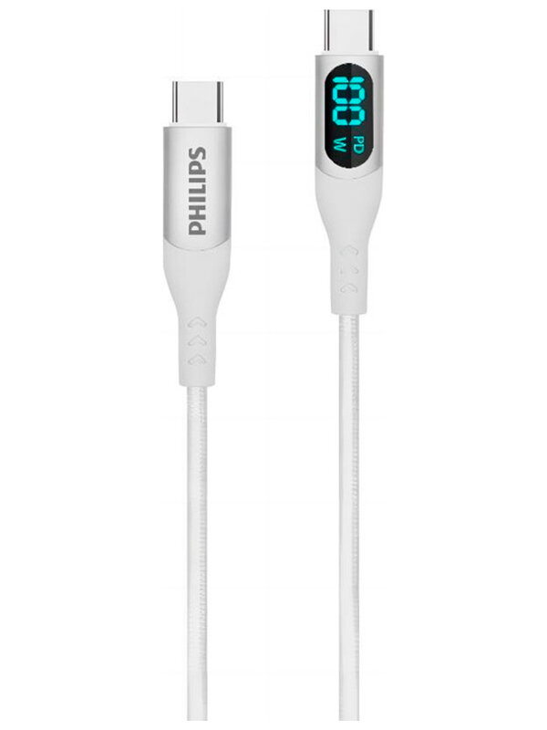 Кабель Philips DISPLAY USB C - USB C, 100W, 2м, белый (DLC9102W/74)