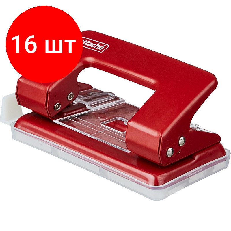 Комплект 16 штук, Дырокол ATTACHE 6304 до 12л. с лин, металл, красный