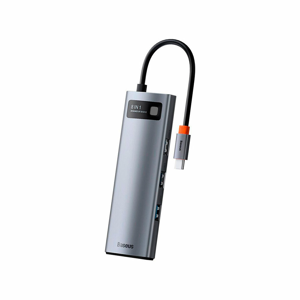 Хаб Baseus Metal Gleam Series 8-in-1 Type-C HUB Docking Station, серебро — фото 1