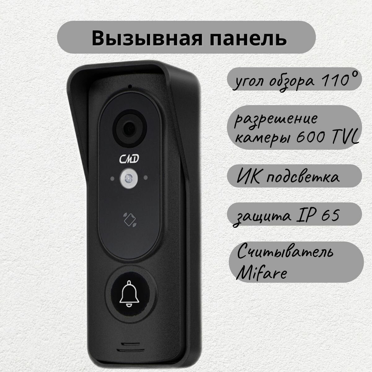 CMD-VP80CR Black Цветная накладная вызывная панель со встроенным считывателем (черная)