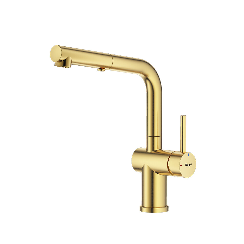 Смеситель для кухни с выдвижным изливом Raglo R86.49.03, золотой сатин