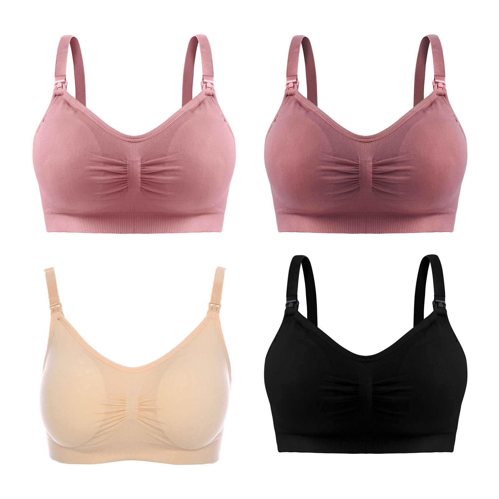 4 шт. бюстгальтер для кормления черный мягкий дышащий U-образный мягкий беспроводной бесшовный бюстгальтер пуш-ап для грудного вскармливания смешанный цвет M