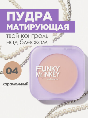 Изображение товара Funky Monkey Пудра для лица компактная матирующая Chill Matte, тон 04 карамельный