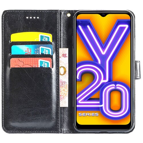 фото Чехол-книжка mypads для vivo y20 из качественной импортной кожи с подставкой застёжкой и визитницей черный