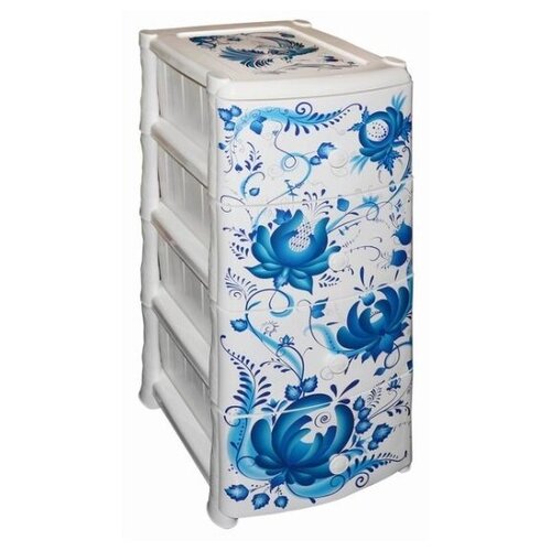 Комод пластиковый Violet «Гжель», 4 секции