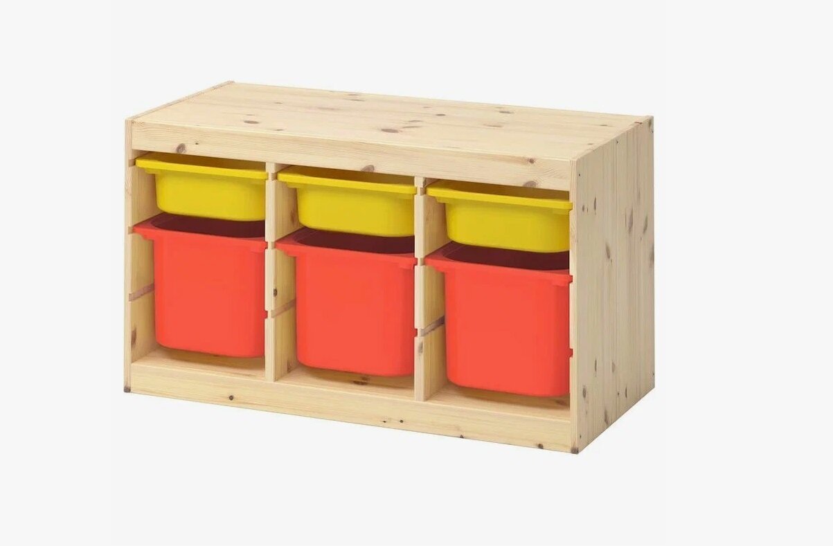 Стеллаж Труфаст горизонтальный с контейнерами, желтый/красный