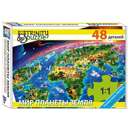 Пазл Trinity Puzzle Мир планеты Земля (Т822), 48 дет., 19.5х28х5 см, синий