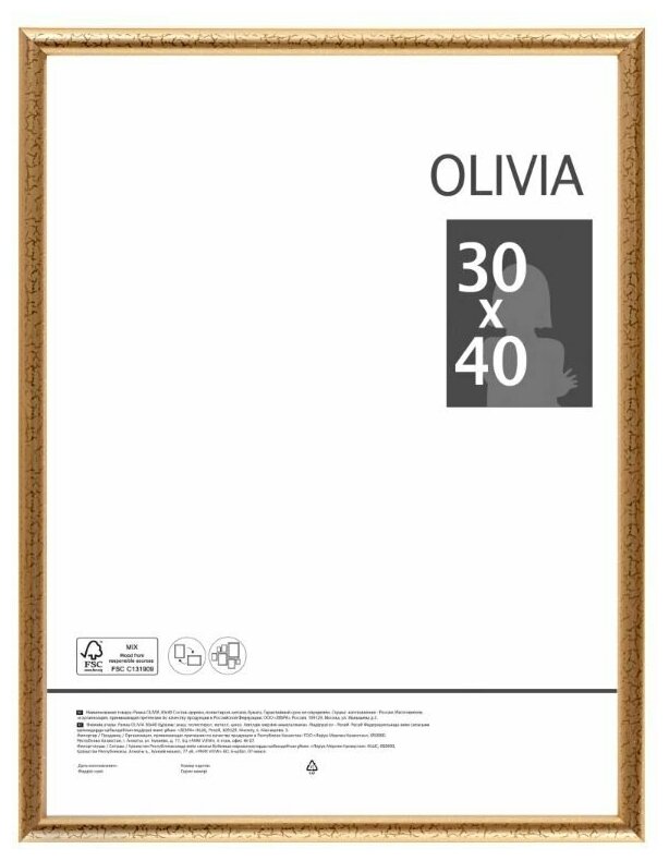 Рамка Olivia 30x40 см пластик цвет золото