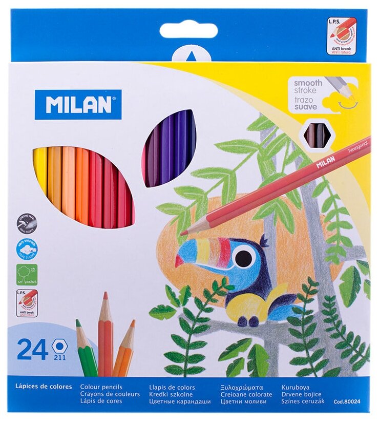 Карандаши цветные Milan деревянные, шестигранные, толщина грифеля 2.9 мм, 24 цвета
