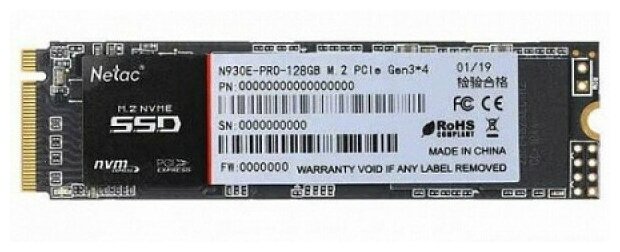 SSD M.2 Netac 128Gb N930E Pro Series Retail (PCI-E 3.1 x4, до 970/650 Мбит / с, 3D TLC/QLC, NVMe 1.3, 22x80 мм)